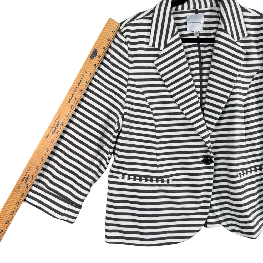 Catherine Malandrino XXL Striped Blazer Jacket Black White One Button Quiet Luxe - Picture 9 of 11